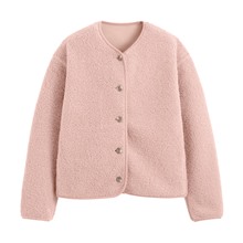 仿羊羔絨開襟外套-女