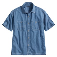 牛仔寬版短袖襯衫-男