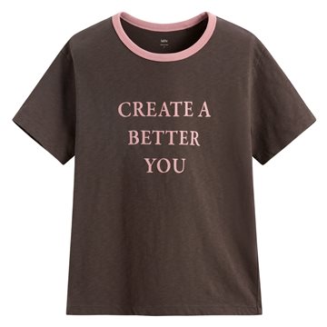 竹節棉配色文字T恤-女