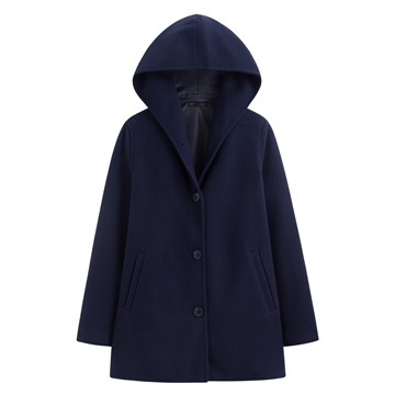 仿毛呢排釦連帽大衣-女