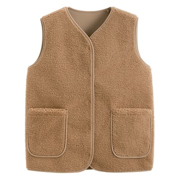 仿羊羔絨寬版背心-女