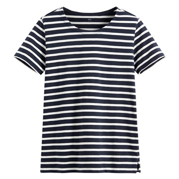 竹節棉條紋短袖T恤-女