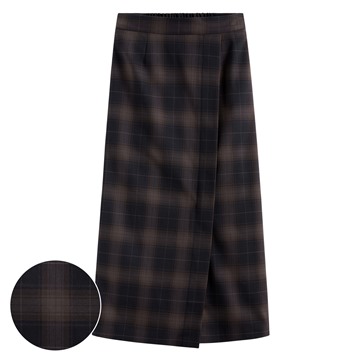 鬆緊格紋中長裙-女