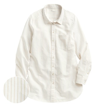 棉麻條紋長版襯衫-女