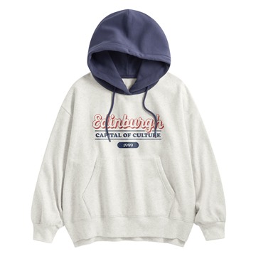 刷毛寬鬆文字連帽衫-女