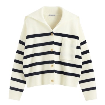 翻領寬版條紋開襟衫-女