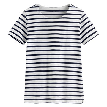 竹節棉條紋短袖T恤-女