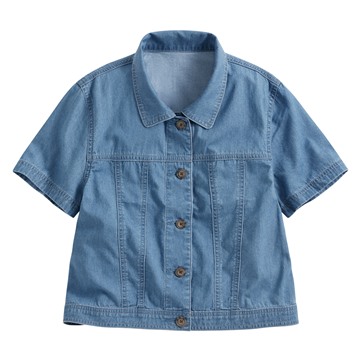 牛仔短袖襯衫式外套-女