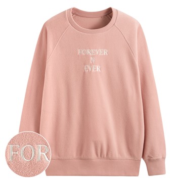 Fleece寬版文字電繡上衣-女