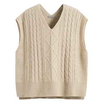 麻花寬版落肩V領針織背心-女