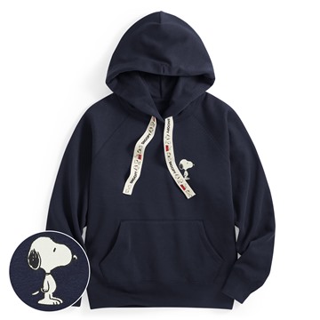 史努比系列刷毛印花織帶連帽衫-02-女