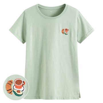 竹節棉食物電繡T恤-女