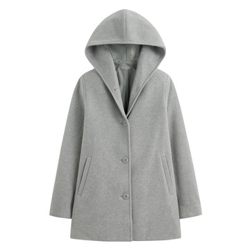 仿毛呢排釦連帽大衣-女