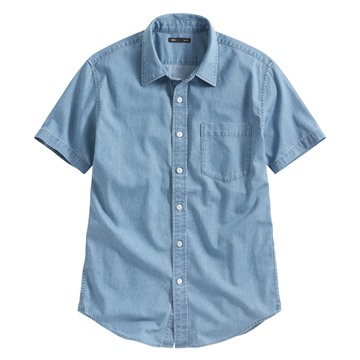 輕型牛仔短袖襯衫-男