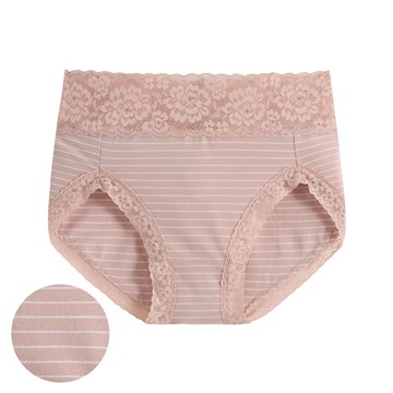 棉質蕾絲條紋高腰內褲-女