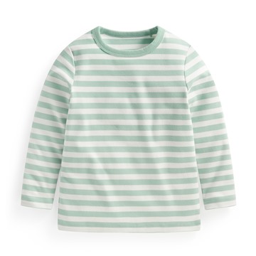 磨毛羅紋條紋圓領T恤-童