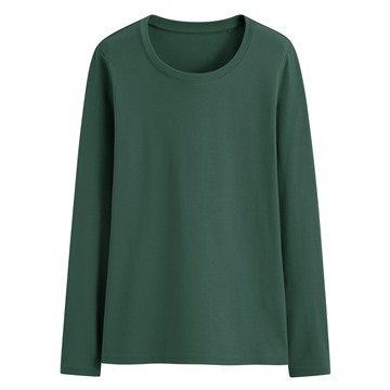 棉質羅紋圓領長袖T恤-女