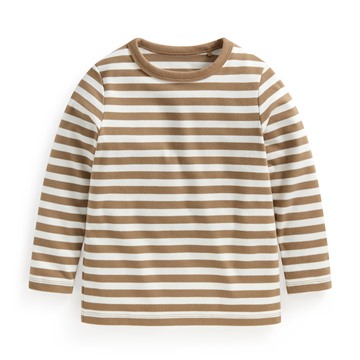 磨毛羅紋條紋圓領T恤-童