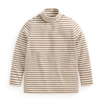 磨毛羅紋條紋立領T恤-童