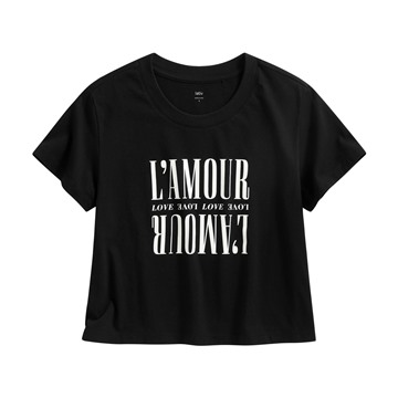 純棉圓領文字印花短版T恤-女