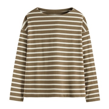 純棉粗紡落肩寬版條紋T恤-女