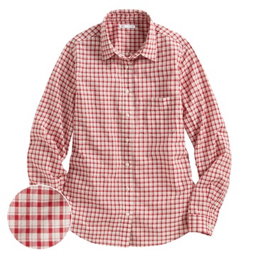 輕薄格紋長袖襯衫-女