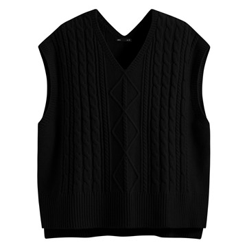 麻花寬版落肩V領針織背心-女