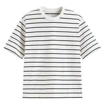 純棉寬版條紋圓領T恤-男