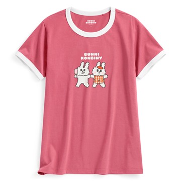 Bunni Konbiny羅紋配色印花T恤-04-女