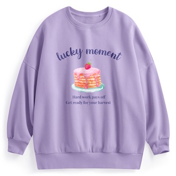 鬆餅刷毛寬長版印花圓領衫-女