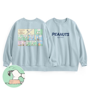 史努比系列刷毛寬長版印花圓領衫-10-女