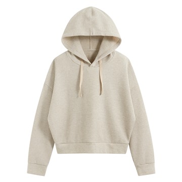 華夫格寬短版連帽上衣-女