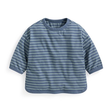 純棉條紋寬版七分袖T恤-童