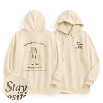 人物毛圈寬長版印花連帽衫-女