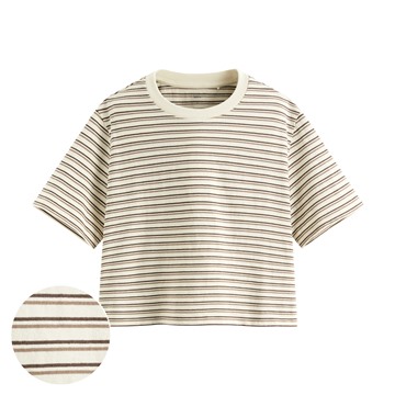 純棉短版條紋T恤-女