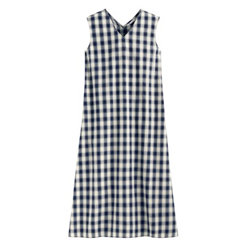 格紋V領寬襬長洋裝-女