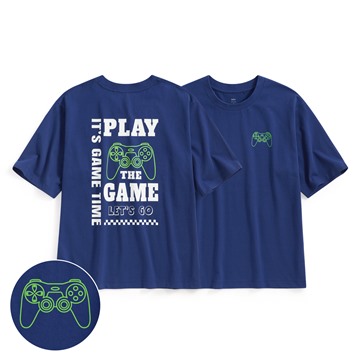 電玩寬版印花T恤-男