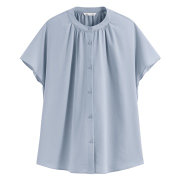 嫘縈立領連袖襯衫-女