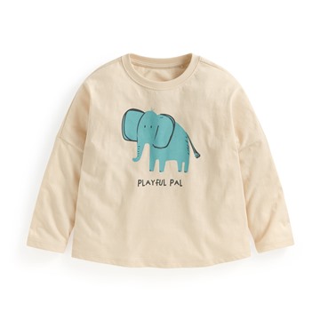 竹節棉寬鬆印花T恤-01-童