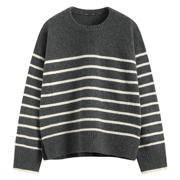 柔軟舒適條紋圓領毛衣-女