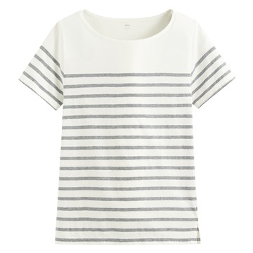 純棉船領條紋短袖T恤-女