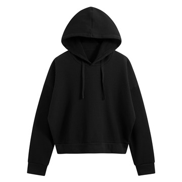 華夫格寬短版連帽上衣-女