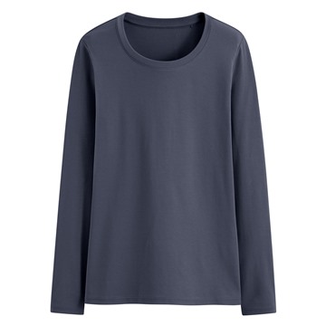 棉質羅紋圓領長袖T恤-女