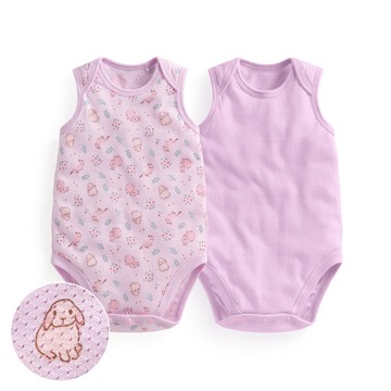純棉網眼無袖印花包臀衣(2入)-Baby