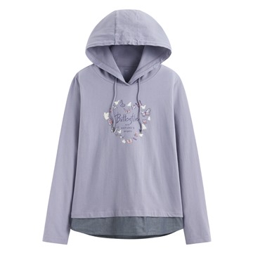 假兩件印花連帽T恤-女