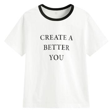 竹節棉配色文字T恤-女