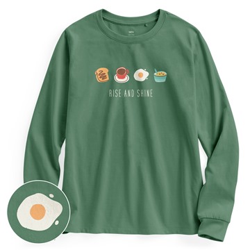 早餐時光長袖印花T恤-女