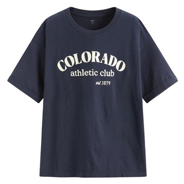 竹節棉落肩寬版文字T恤-女