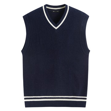 粗針V領寬版針織背心-男