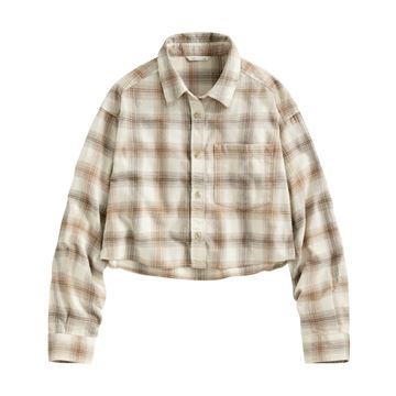 法蘭絨短版襯衫-女